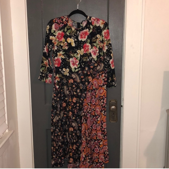 Zara floral midi asymmetrical dress L - Picture 6 of 6